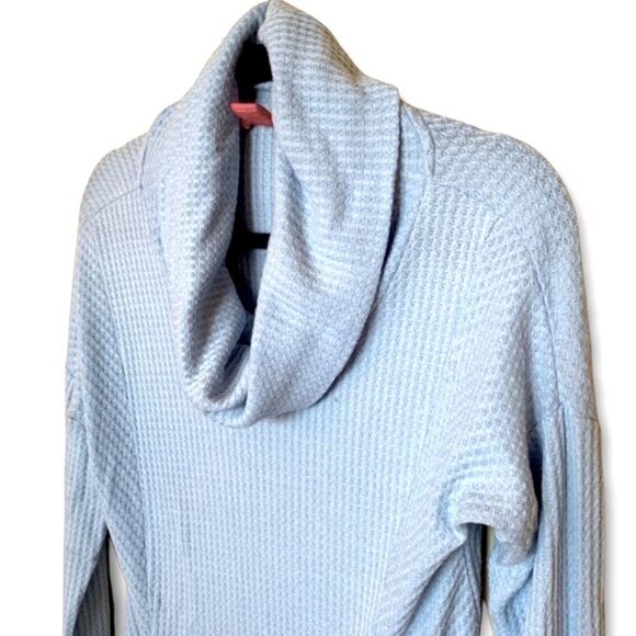 Waffle knit soft Blue Pullover Cowl long sleeve oversized Sz XS - Picture 5 of 9